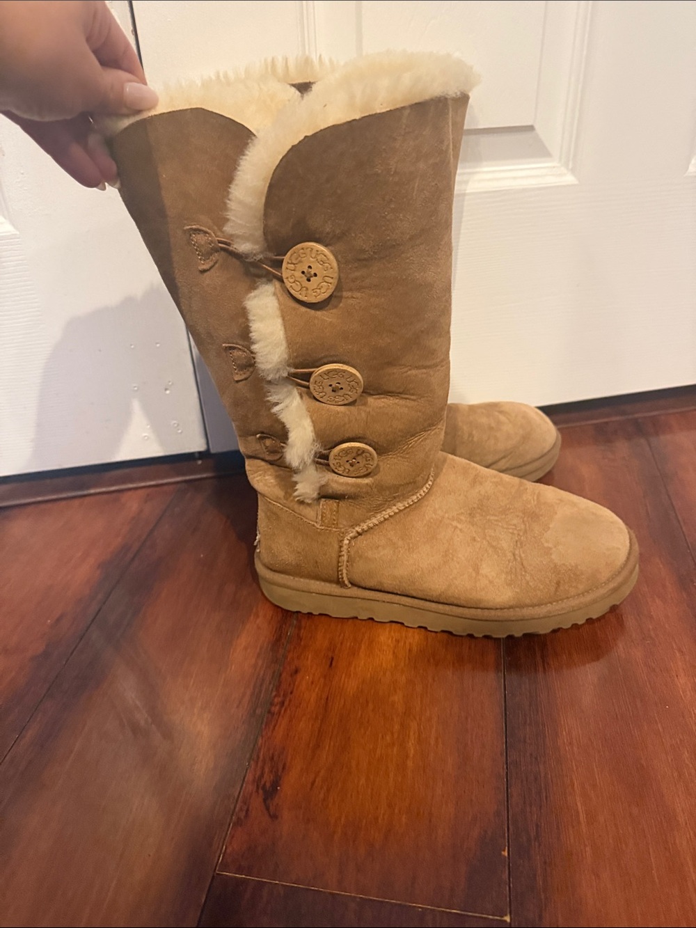 UGG Chestnut Suede Shearling Button Mid-Calf Boot CLASSIC BAILEY TRIPLET